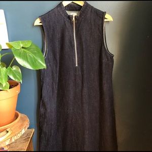 Gap denim dress with zip mock neck and raw hem